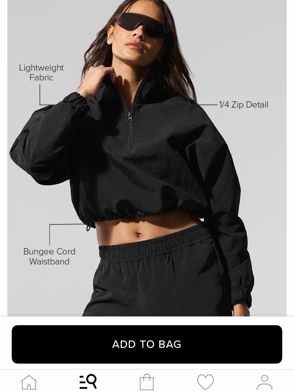 ALO Yoga Black Cropped Quarter-Zip Bomber Jacket